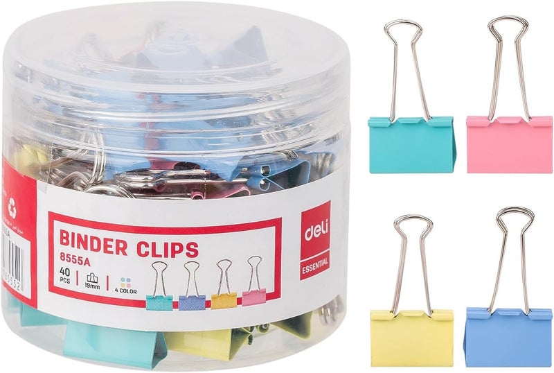 Deli Colorful Binder Clip 19MM, 40 Pcs (E8555A)- Pack Of 05